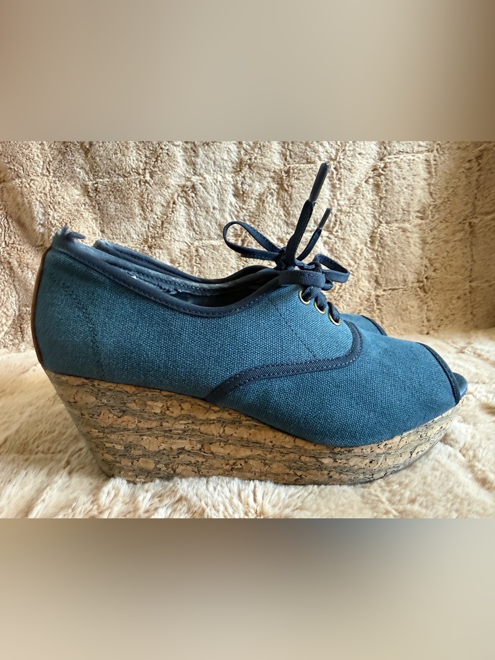 80%20 Bonnie Indigo Canvas Lace-Up Cork Platform Wedges 8